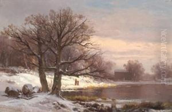 Winter Walk Oil Painting by Johann-Hermann Carmiencke