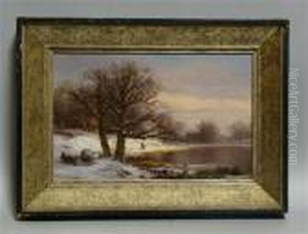 New England Snowscape Oil Painting by Johann-Hermann Carmiencke