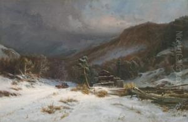 Late Afternoon In The Shawangunk Mountains Oil Painting by Johann-Hermann Carmiencke