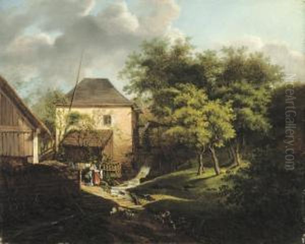 The Watermill Oil Painting by Johann-Hermann Carmiencke