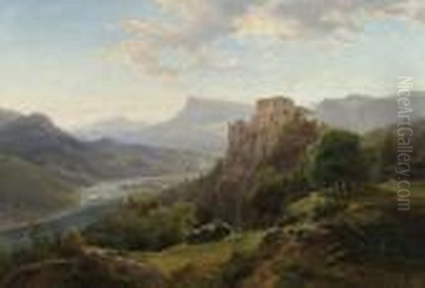 Mountain Landscape. 1858. Oil Painting by Johann-Hermann Carmiencke