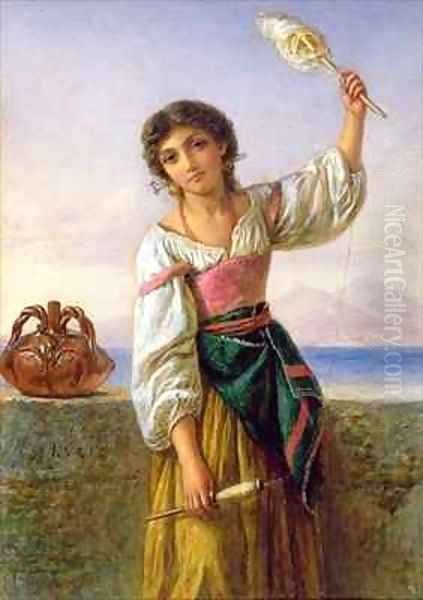 Young Girl with a Distaff Oil Painting by Joseph Bouvier