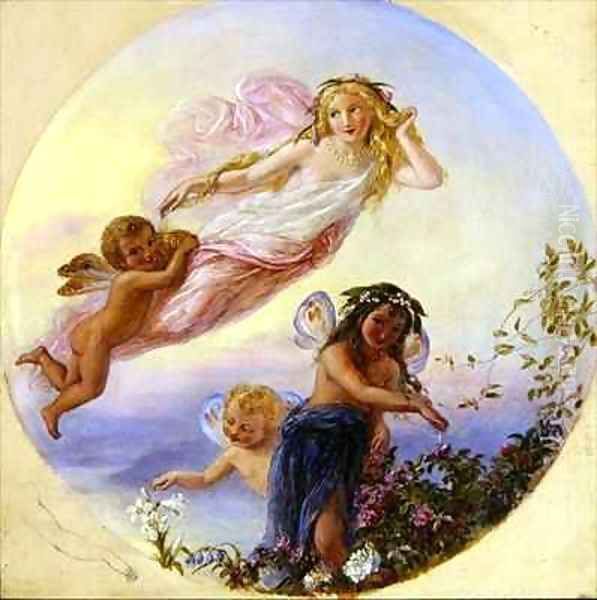 A Sylph and her Fairy Attendants Besprinkling the Early Morning Dew Oil Painting by Joseph Bouvier