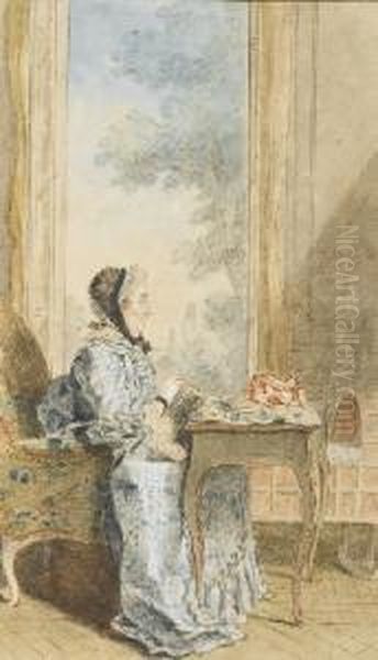 Portrait De La Comtesse Rochambeau Assise A Une Table, De Profil Vers La Gauche Oil Painting by Louis Carrogis Carmontelle