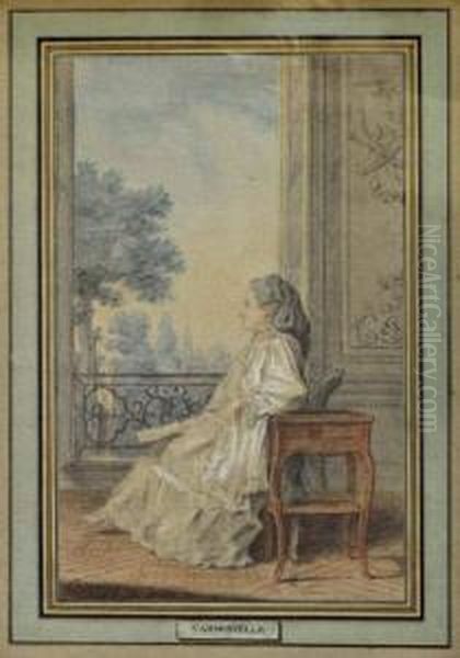 Portrait D'elisa De La Borde, Comtesse D'angiviller. Oil Painting by Louis Carrogis Carmontelle