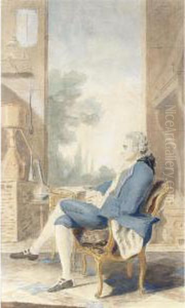 A Portrait Of The Duc De 
Lauraguais, Louis Leon Felicite De Brancas, Seated In A Laboratory Oil Painting by Louis Carrogis Carmontelle