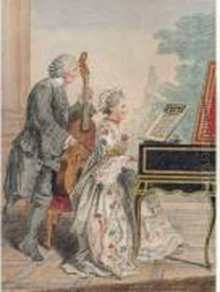 Mademoiselle Pitoin A Son Piano, Monsieur Son Pere L'accompagnant A La Basse Oil Painting by Louis Carrogis Carmontelle