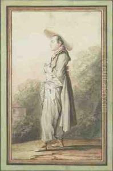 Jeune Homme En Costume De Fantaisie En Pied De Profil Vers La Gauche Oil Painting by Louis Carrogis Carmontelle