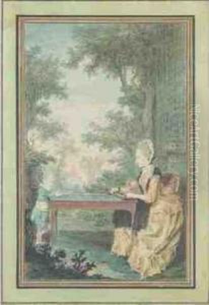 Madame De Lacombe Jouant Avec Son Fils Oil Painting by Louis Carrogis Carmontelle