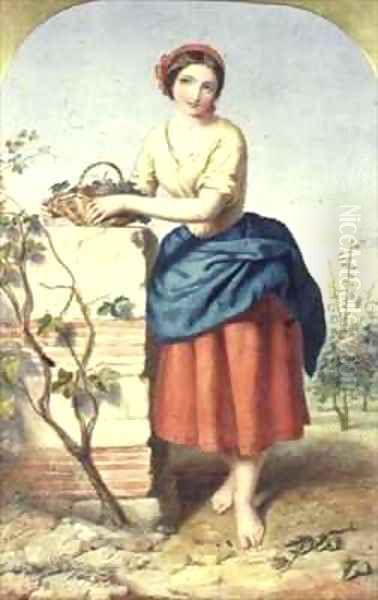 Girl with Basket of Grapes Oil Painting by Jules I Bouvier