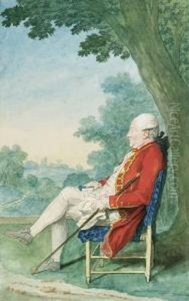 Mr. O'flanagan Seated In Profile To The Left In A Park Oil Painting by Louis Carrogis Carmontelle