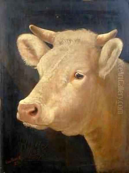 Head of a Cow Oil Painting by Lou Burk