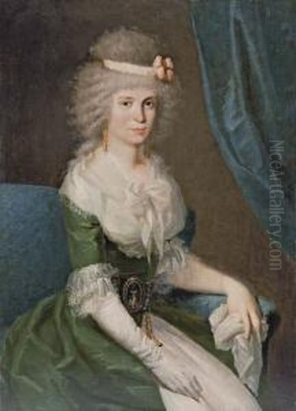 Portrait Of A Lady, 
Three-quarter-length, Seated, In A Green Dress With White Lace Sleeves 
And Collar Oil Painting by Antonio Carnicero