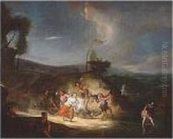 Landscape With A Bacchanal Oil Painting by Antonio Carnicero