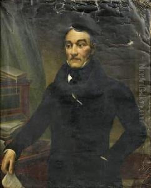 Portrait D'un Homme D'affaires Tenant Une Lettre Signee Aguado. Oil Painting by Giovanni Carnovali Il Piccio