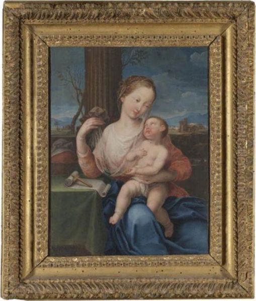 The Madonna And Child Seated Before A Landscape Oil Painting by Giovanni Carnovali Il Piccio