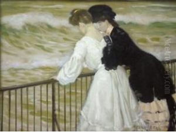 Confidences Au Bord De La Mer. Oil Painting by Henry Caro-Delvaille