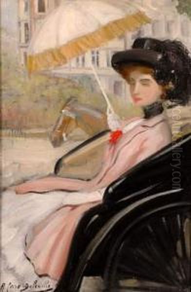 Elegante Dans Une Voiture Oil Painting by Henry Caro-Delvaille