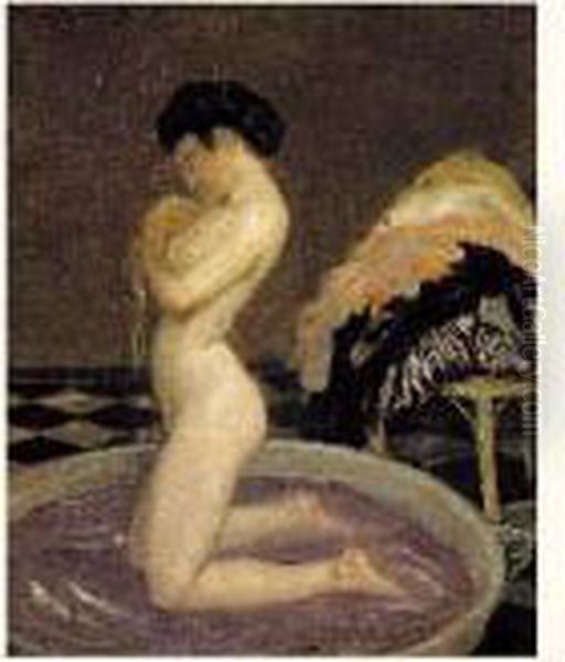 Nu Au Tub Oil Painting by Henry Caro-Delvaille