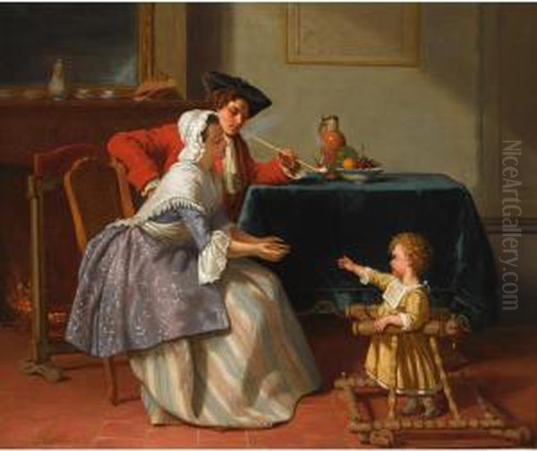 Baby's First Steps Oil Painting by Jean Carolus