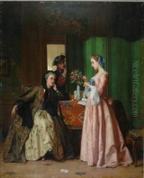 He Loves Me...he Loves Me Not... Oil Painting by Jean Carolus