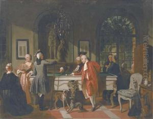 A Billiards Game In The 18th Century Oil Painting by Jean Carolus