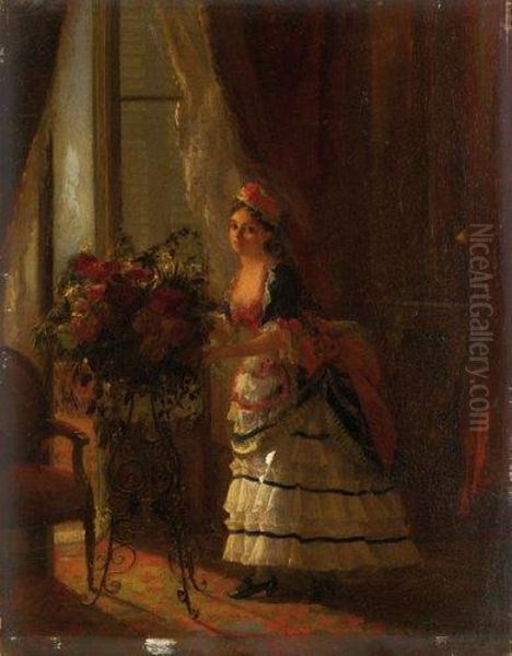 Jeune Fille Composant Un Bouquet Oil Painting by Carolus (Charles Auguste Emile) Duran