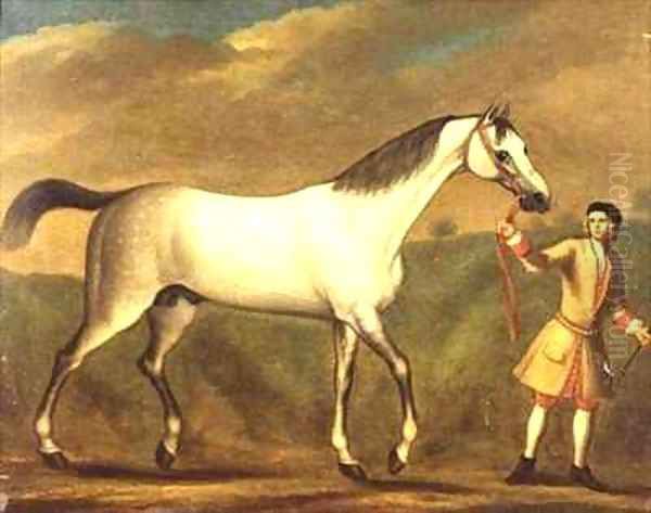 Grey Arab Stallion, held by a liveried groom Oil Painting by Robert Byng or Bing