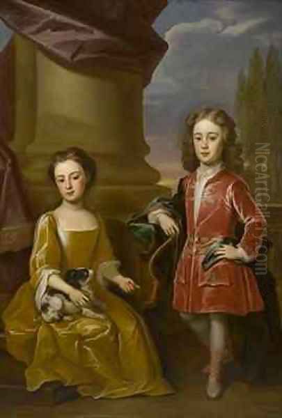 Double portrait of Dudley North and his sister, Anne Oil Painting by Robert Byng or Bing