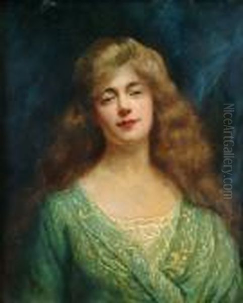 Portrait, Bust Length, Of A Lady Wearing A Gold Embrodered Green Robe Oil Painting by Carolus (Charles Auguste Emile) Duran