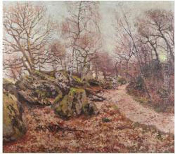 Landscape With Woodpath In Winter. Oil Painting by Joseph Caron