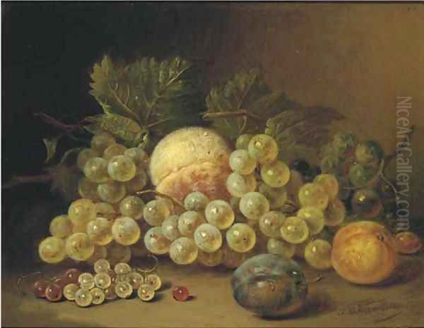 Still life with fruits on a ledge Oil Painting by Sebastiaan Theodorus Voorn Boers