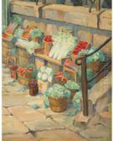 A Fruit And Vegetable Stall, Bonsecours Market, Montreal Oil Painting by Paul Archibald Caron