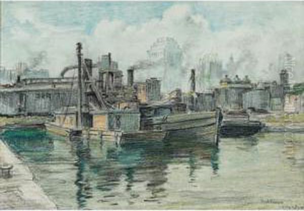 Montreal Harbour Oil Painting by Paul Archibald Caron