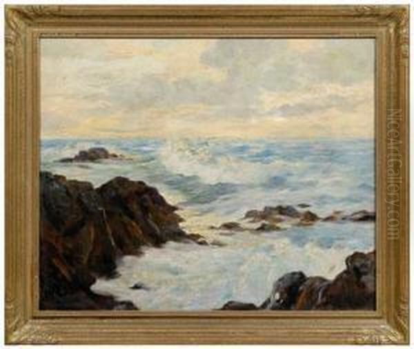 Seascape, View Of A Rocky Coast Oil Painting by Paul Archibald Caron