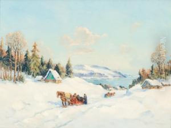 Winter Morning, Baie St. Paul Oil Painting by Paul Archibald Caron