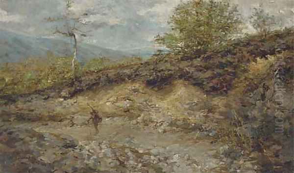 A figure in a mountain landscape; and Another similar Oil Painting by Stefano Bersani