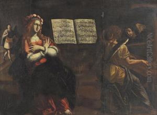 Santa Cecilia Con Angeli Suonatori Oil Painting by Angelo Caroselli