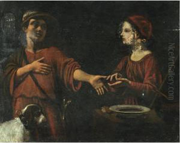 A Young Man Having His Fortune Told Oil Painting by Angelo Caroselli