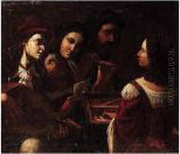 A Musical Party Oil Painting by Angelo Caroselli