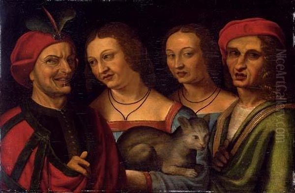 Personnages Avec Un Chat Oil Painting by Giovanni Francesco Caroto