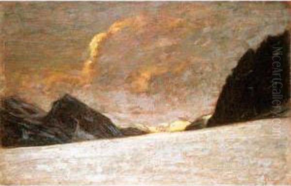 Cime Innevate Al Tramonto Oil Painting by Giuseppe Carozzi