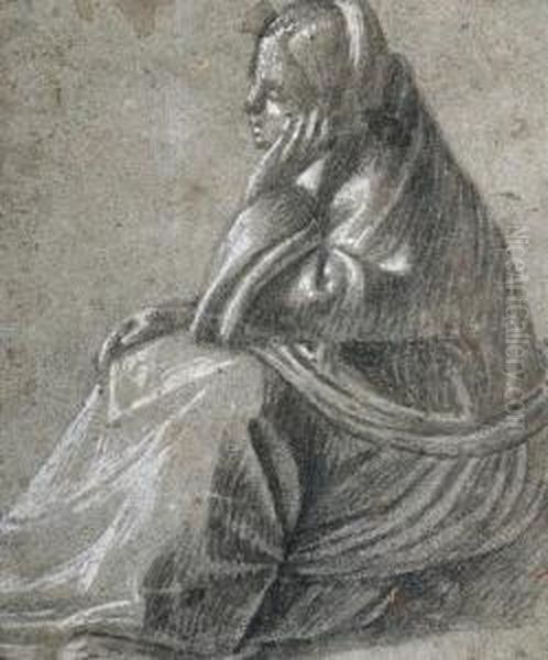 A Seated Woman In Profile To The Left, Her Hand Supporting Herhead Oil Painting by Vittore Carpaccio