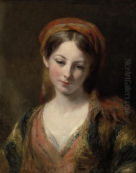 Portrait Of A Young Girl, 
Thought To Be Henrietta Carpenter, Bustlength, In Oriental Dress Oil Painting by Margaret Sarah Carpenter