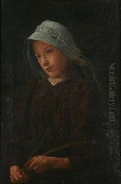 Portrait Of A Girl With Blue Hood Oil Painting by Margaret Sarah Carpenter