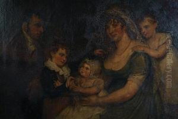 A Family Group Portrait With Parents And Children Oil Painting by Margaret Sarah Carpenter