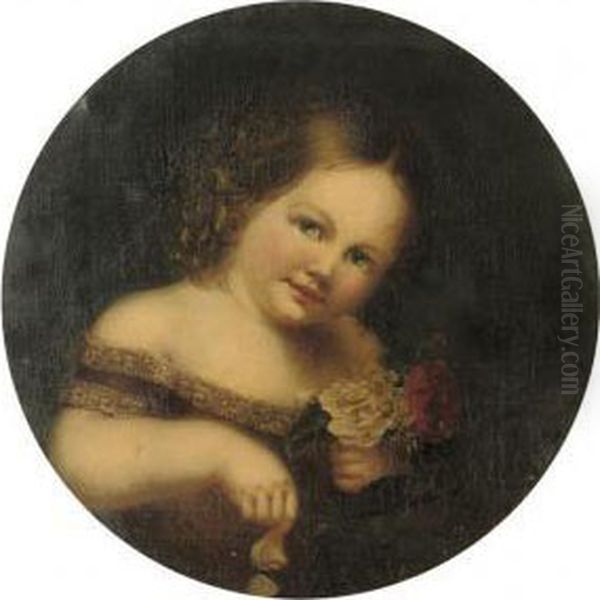 Portrait Of Constantine James, Bust-length, Holding Red And White Roses Oil Painting by Margaret Sarah Carpenter