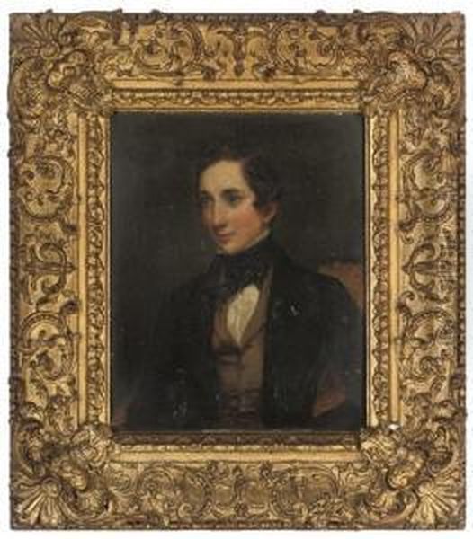 Portrait Of Mr Marriot, Seated 
Half-length, In A Black Coat With White Shirt, Brown Waistcoat And Black
 Necktie Oil Painting by Margaret Sarah Carpenter