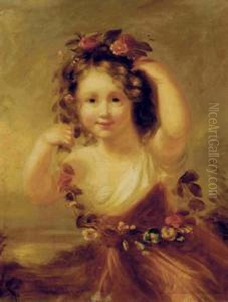 Flower Girl Oil Painting by Margaret Sarah Carpenter