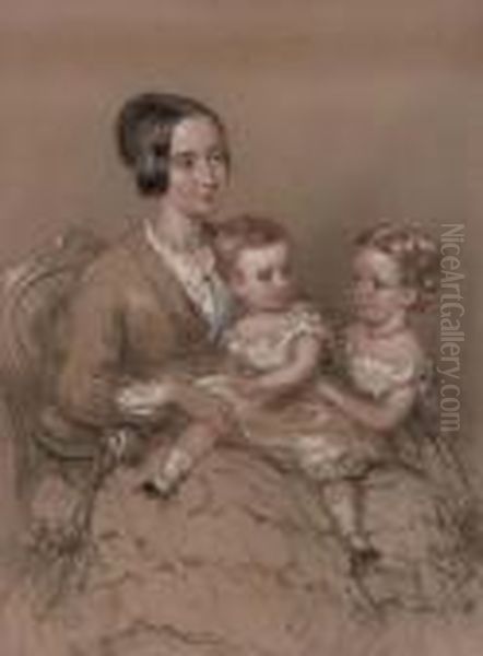 A Mother With Her Children Oil Painting by Margaret Sarah Carpenter